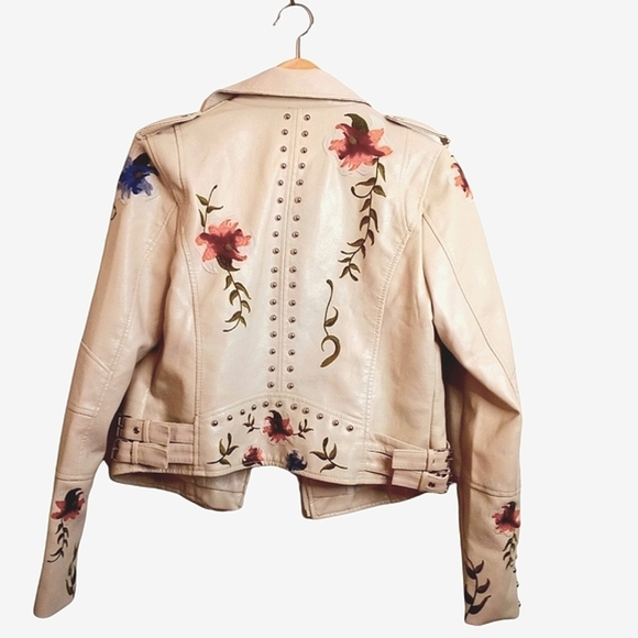 Ly Varey Faux Leather Jacket Soft Embroidered Rivet Motorcycle Punk Style CPO - Picture 8 of 15